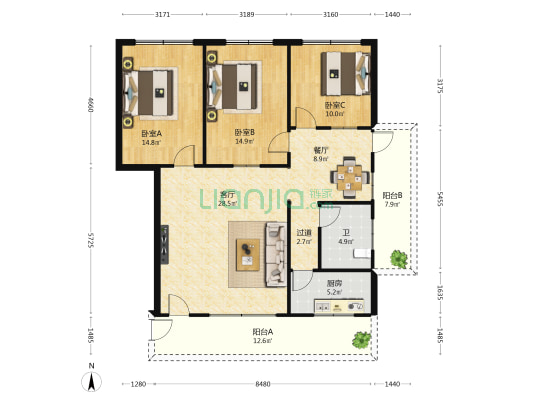 第六建筑工程公司 3室2厅1卫 124平方
