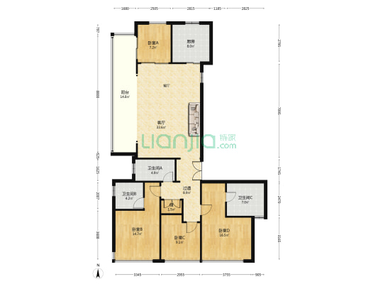 鳳起蘭庭 4室1厅3卫 175平方