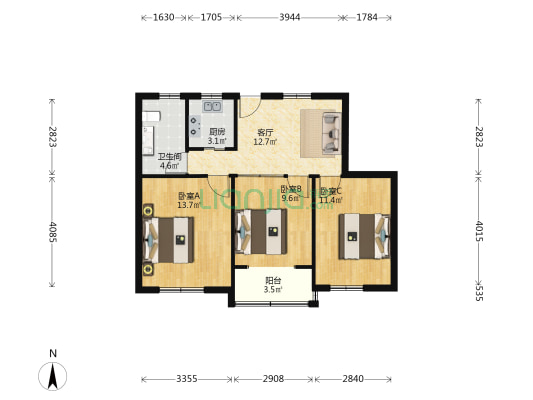 南粮新村 3室1厅1卫 73平方