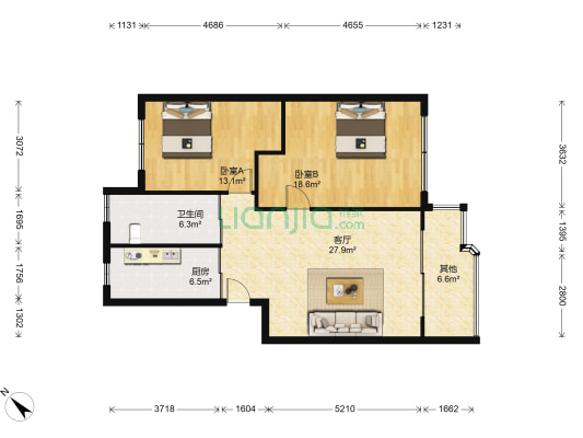 龙庭公寓 2室1厅1卫 97平方