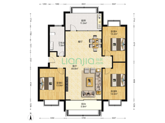 丽景苑 3室1厅1卫 143平方