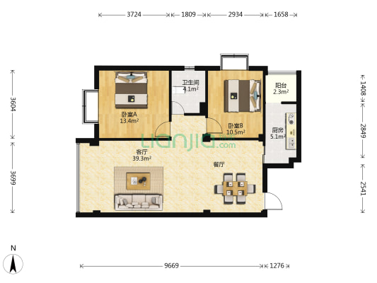 文苑雅居 2室1厅1卫 89平方