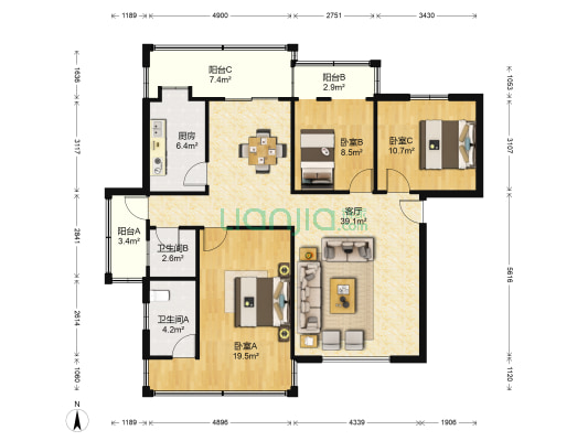 碧桂苑 3室1厅2卫 111平方