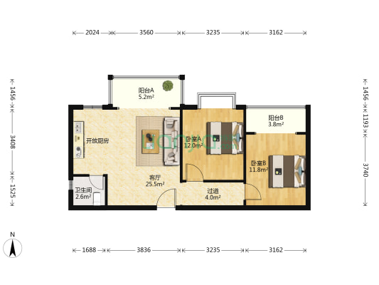 东峰锦绣城 2室1厅1卫 82平方