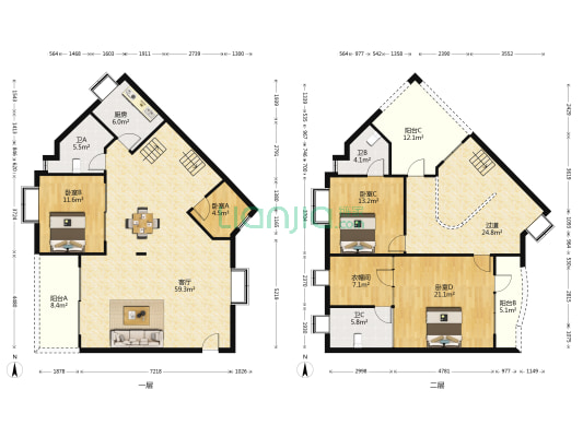 俊景花园A区 4室1厅3卫 211平方