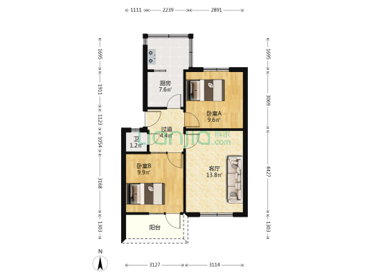 大石坝七家村航天城 2室1厅1卫 50平方