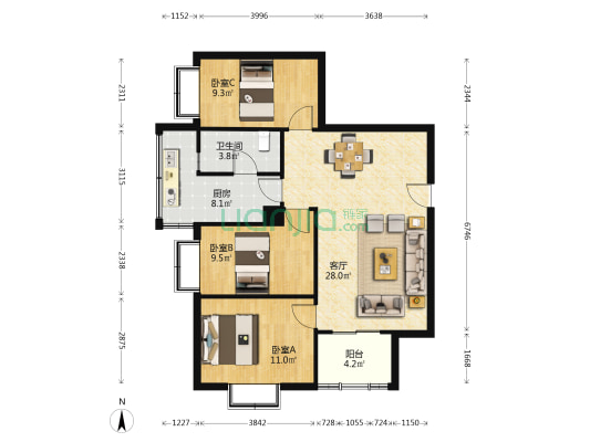 金园大厦 3室1厅1卫 95平方