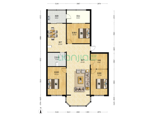 银花宾馆综合楼 4室2厅1卫 158平方