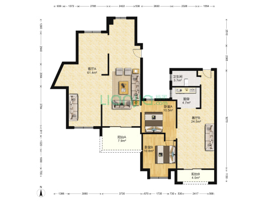 海尔国际广场 2室2厅1卫 83平方