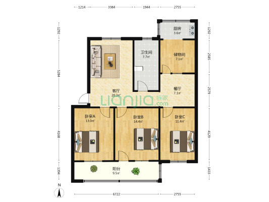 豫冠食品有限公司2号家属院 3室2厅1卫 105平方
