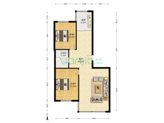 地质嘉园 2室1厅1卫 124平方