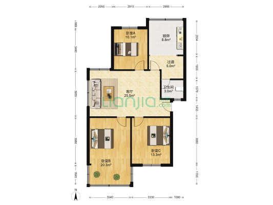 黄河苑 3室1厅1卫 101平方