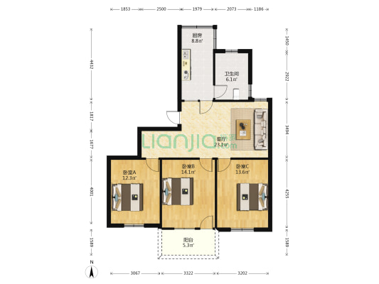 杨桥中路238号 3室1厅1卫 101平方
