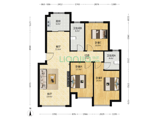 银河国际居住区（三期） 3室2厅2卫 131平方