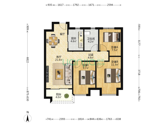美的水投花湾城 3室1厅1卫 88平方