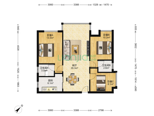 荣和林溪府·榕书苑 3室1厅2卫 89平方