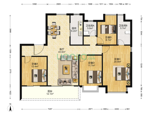 双清湾·天境 4室1厅2卫 139平方