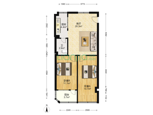 惺台公 2室1厅1卫 72平方