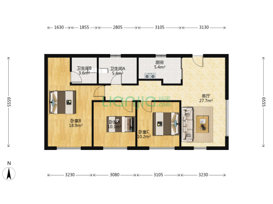 保利月湖苑 3室1厅2卫 130平方