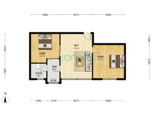 解放路257号 2室1厅1卫 75平方