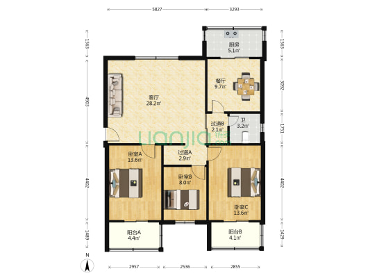 省政协家属院 3室2厅1卫 105平方