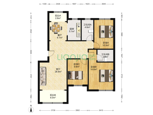 都市阳光 3室2厅2卫 112平方