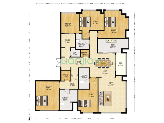 绿城蠡湖香樟园一期 4室2厅4卫 267平方