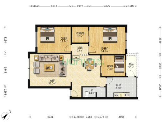 书院路一段226号 3室1厅1卫 109平方