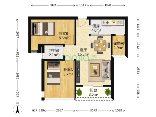 同泰时代中心 2室1厅1卫 65平方