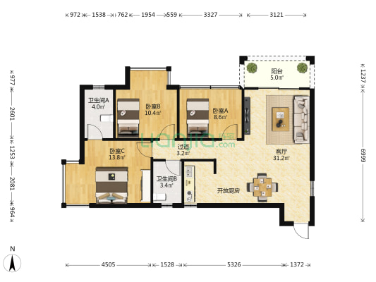 荣耀江南 3室1厅2卫 95平方