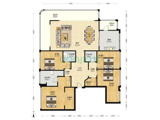 德商锦江天玺 4室1厅3卫 202平方