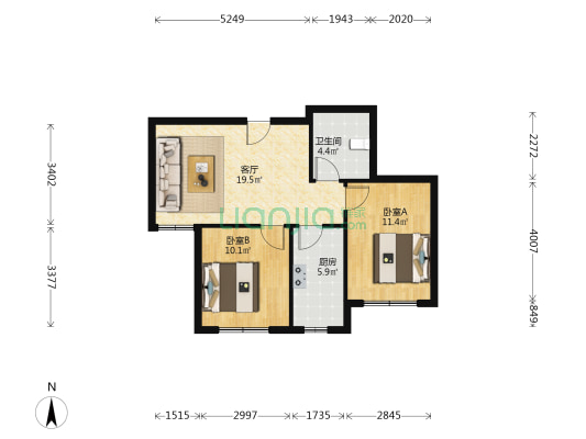 温馨港湾 2室1厅1卫 73平方