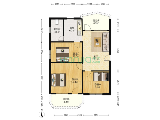 万中教工宿舍 3室1厅1卫 80平方