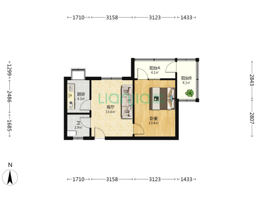 粮道街 1室1厅1卫 49平方