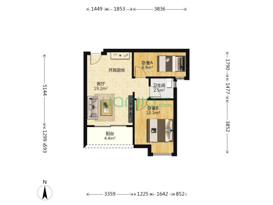 柏丽甜果公馆 2室1厅1卫 58平方