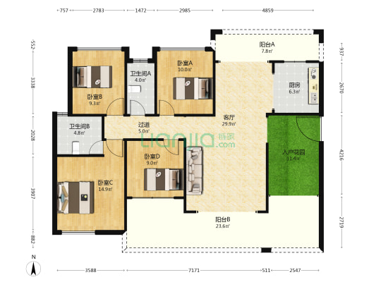 和顺家园 4室1厅2卫 132平方