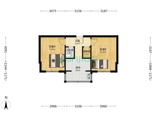 二道街 2室0厅1卫 54平方