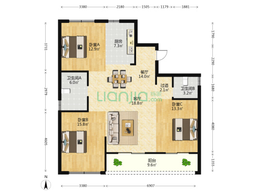 蓝城·锦月园 3室2厅2卫 127平方