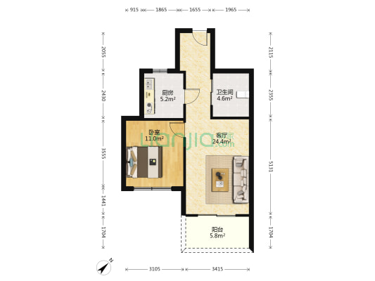 中大君悦金沙七期君逸院 1室1厅1卫 65平方
