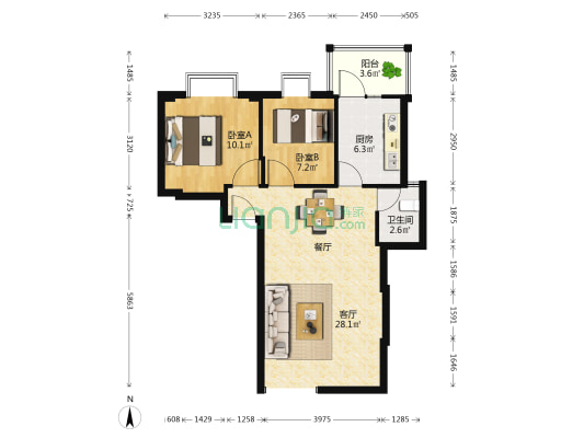 禾祥观斓 2室1厅1卫 83平方