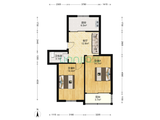 前管弄堂小区 2室1厅1卫 69平方