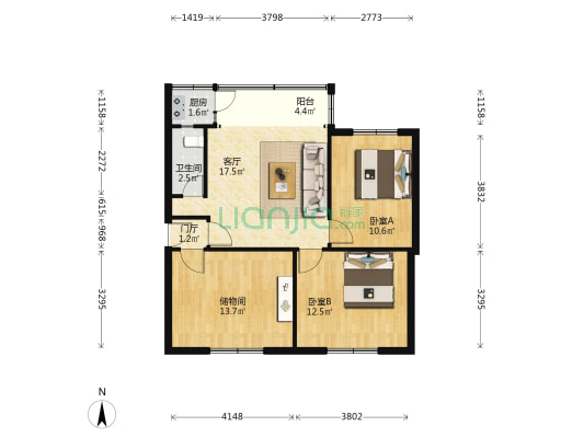果园西小区 2室1厅1卫 80平方