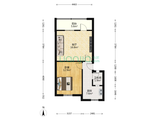 光荣坡 1室1厅1卫 57平方