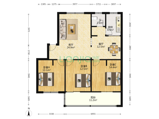 九冶小区 3室2厅1卫 104平方