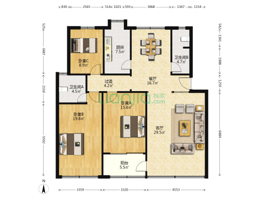 湖南省冶金材料研究所 3室2厅2卫 128平方