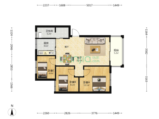 泰悦园 3室1厅1卫 79平方