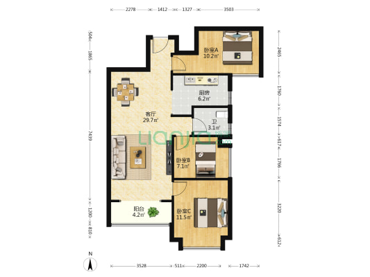 南山十里天池 3室1厅1卫 85平方