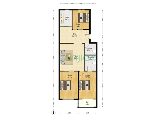山大二院宿舍 3室2厅2卫 120平方