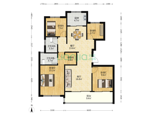 翠悦半岛 4室2厅2卫 113平方