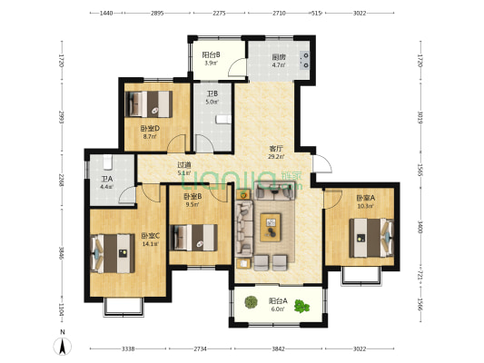 金石钧州印 4室1厅2卫 143平方